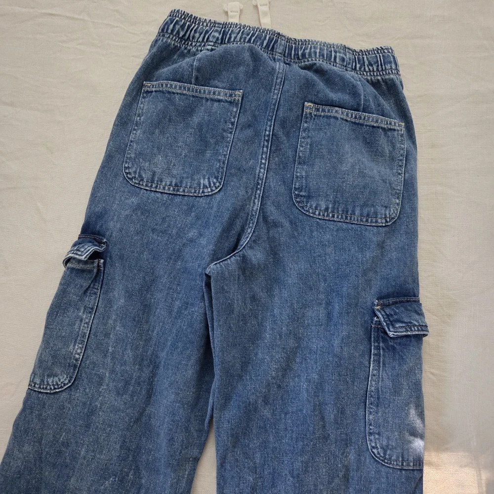 Gap High Rise Wide Leg Blue Denim Cargo Pants XS Womens Stretchy 26 Inch Waist - Picture 11 of 12